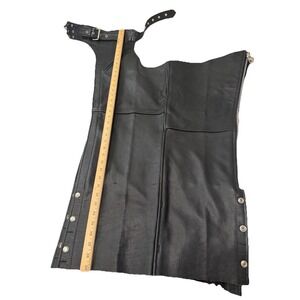 Unik Ultra Chaps Mens M Black Leather Premium Zip Motorcycle Biker 2 Pocket
